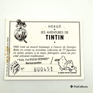 Certificat d’authenticité Pixi figurine Tintin Rastapopoulos - Vol 714 pour Sydney (réf. 4555)