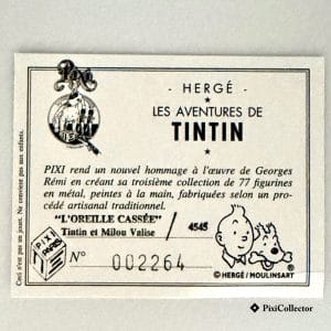 Certificat d’authenticité Pixi figurine Tintin Tintin et Milou valise (réf. 4545)