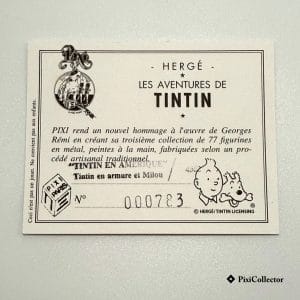 Certificat Tintin en armure et Milou - PixiCollector.com Certificat d’authenticité Pixi figurine Tintin Tintin en armure et Milou (réf. 4562)