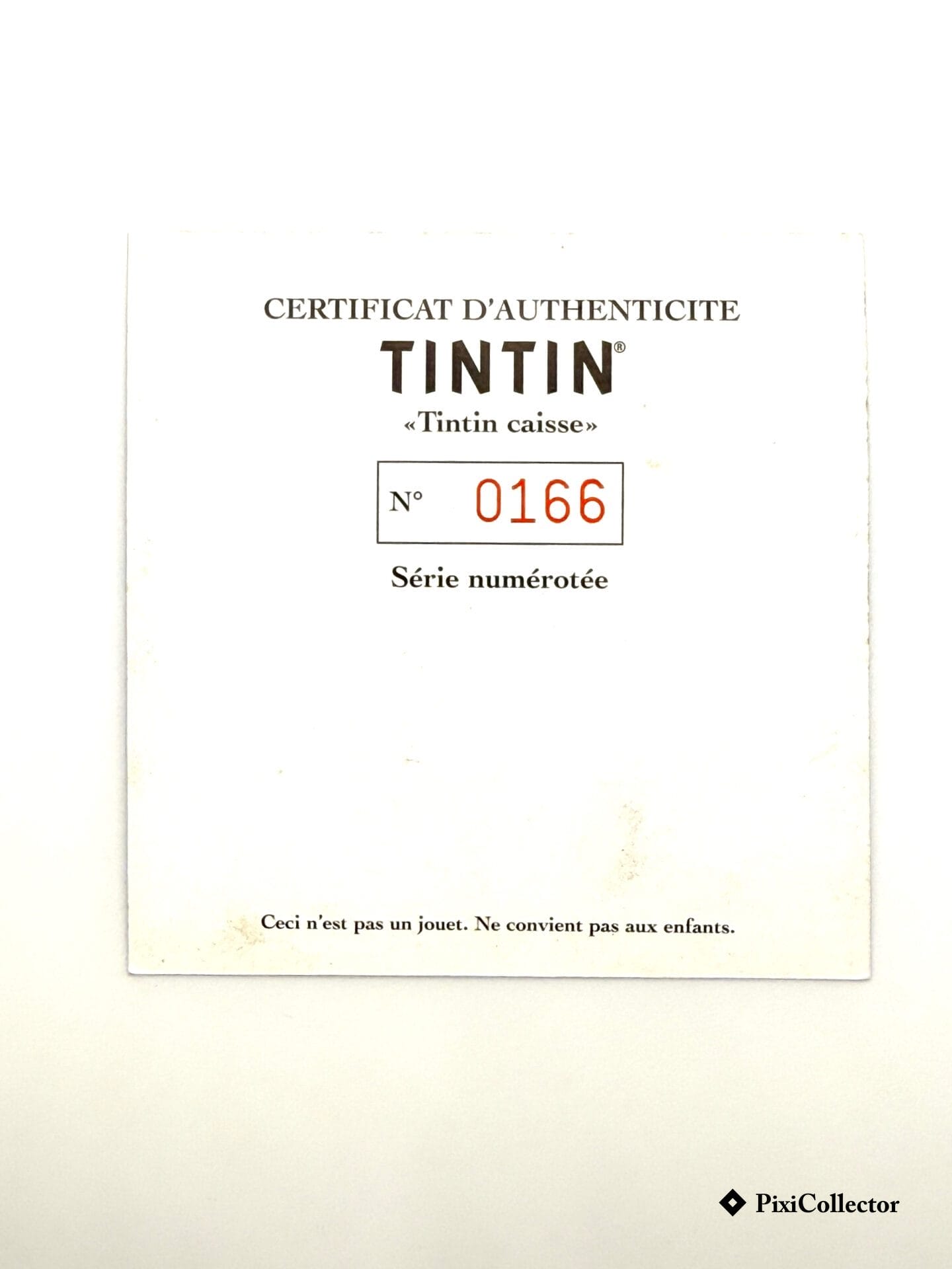 Certificat Tintin caisse - PixiCollector.com Certificat d’authenticité Pixi figurine Tintin Tintin caisse (réf. 46904)