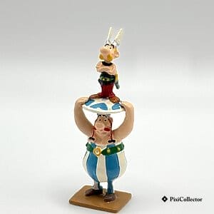 Figurine Pixi Astérix en métal « Obélix portant Astérix sur un bouclier » (réf. 2314) – vue de face