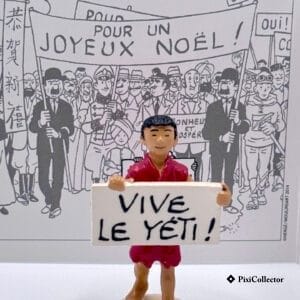 Figurine Pixi Tintin Carte de Vœux 1972 en métal Enfant Tibétain "Vive le Yeti" (réf. 3/46989) – vue de face