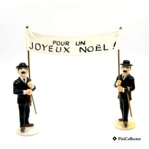 Figurine Pixi Tintin Carte de Vœux 1972 en métal Dupont & Dupond "Pour un Joyeux Noël" (réf. 2/46974) – vue de face