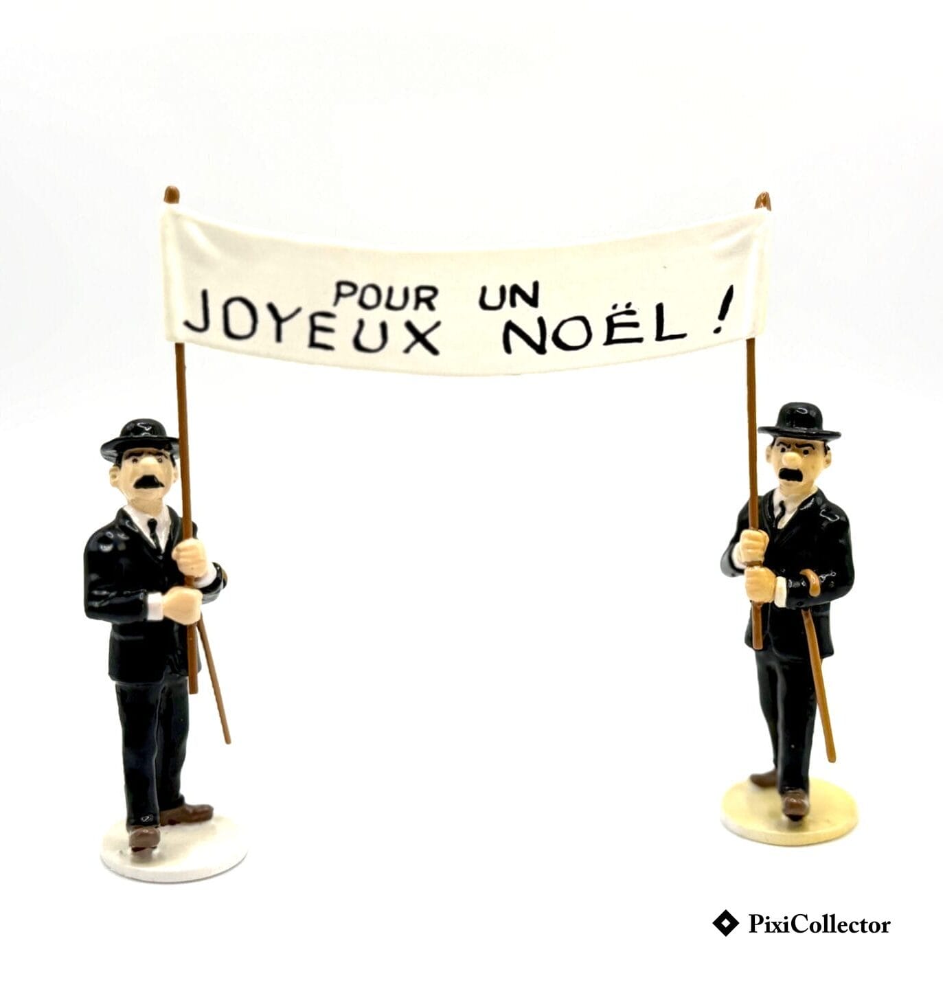 Figurine Pixi Tintin Carte de Vœux 1972 en métal Dupont & Dupond "Pour un Joyeux Noël" (réf. 2/46974) – vue de face