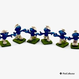 Ensemble de 5 figurines Pixi Schtroumpfs Mini Village en métal « La ronde des Schtroumpfs - 5 fig. » (réf. 2707), vue de face